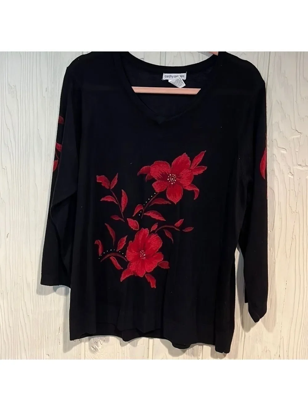 CATHY DANIELS poinsettia flower SWEATER size XL